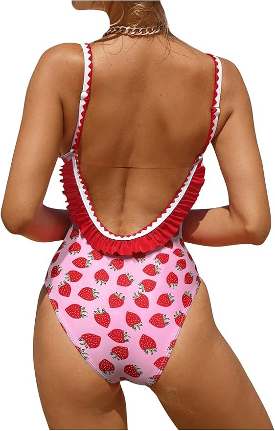 Verdusa Women's One Piece Swimsuit Cut Out Ruffled Open Back Spaghetti Strap Swimwear | Amazon (US)