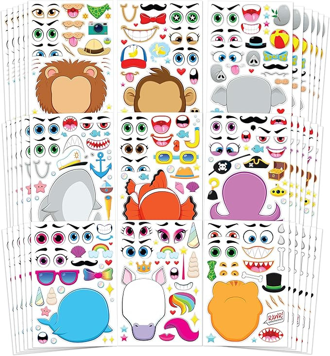 JOYIN 36 PCS Make-a-face Sticker Sheets Make Your Own Animal Mix and Match Sticker Sheets with Sa... | Amazon (US)