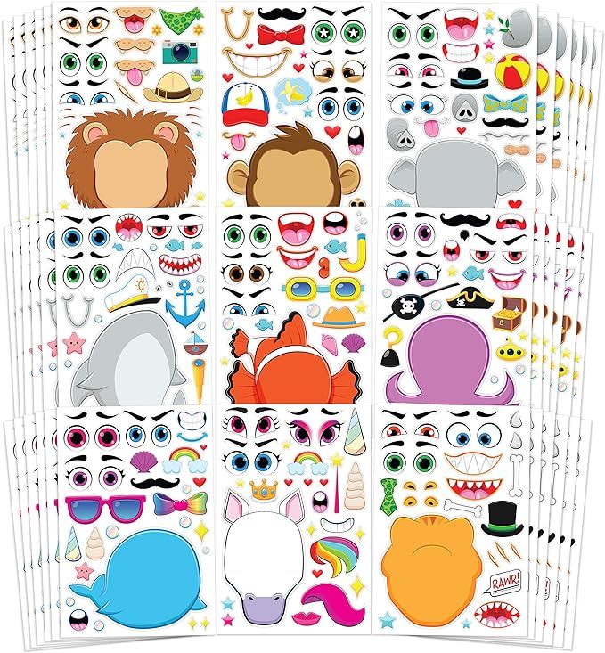 JOYIN 36 PCS Make-a-face Sticker Sheets Make Your Own Animal Mix and Match Sticker Sheets with Sa... | Amazon (US)