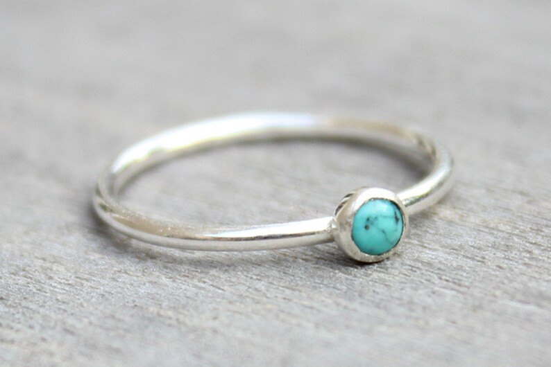 Sterling Silver Turquoise Ring // Silver Genuine Turquoise Stacking Ring // December Birthstone R... | Etsy (US)