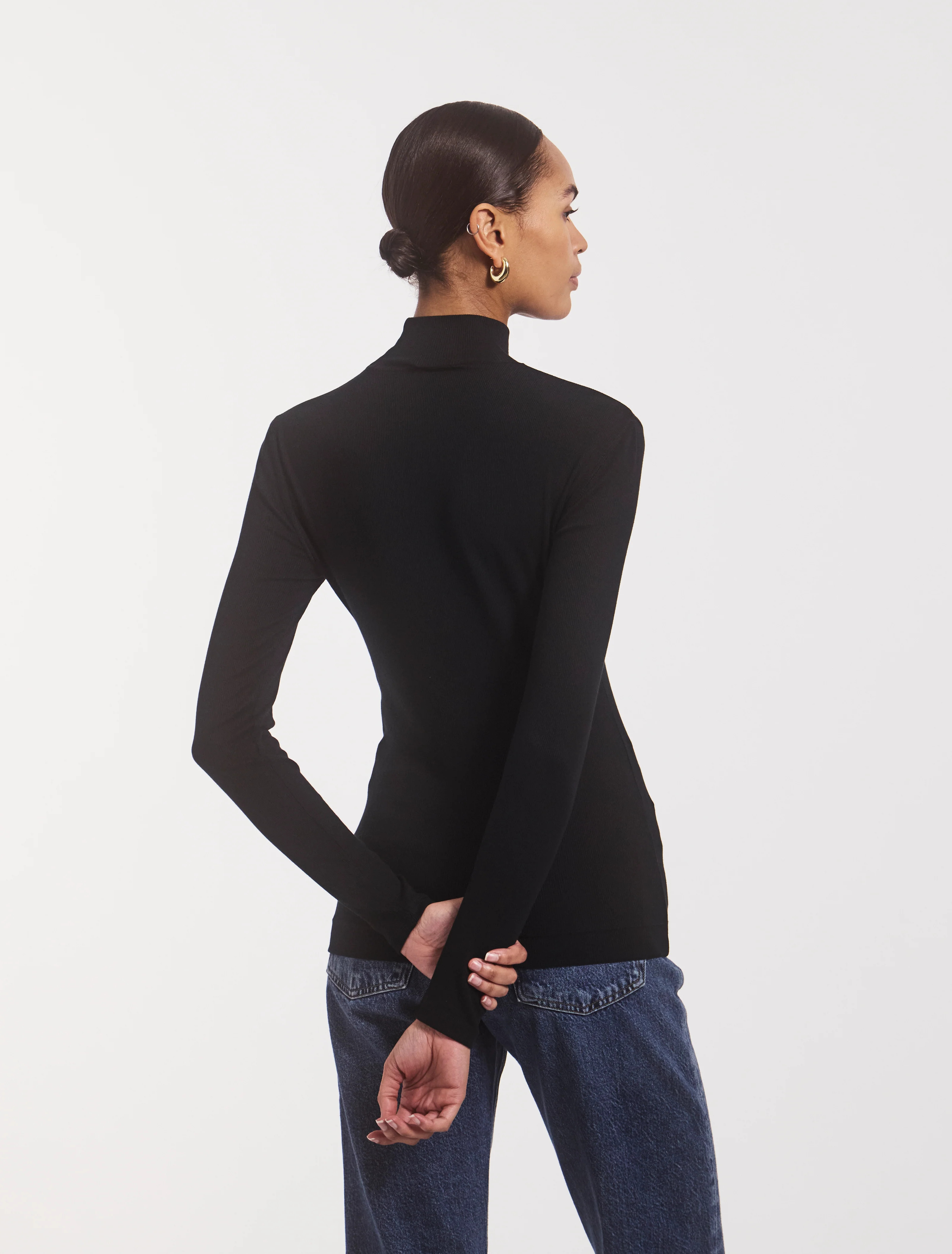 Classic Rib High Neck Top in Black | NinetyPercent