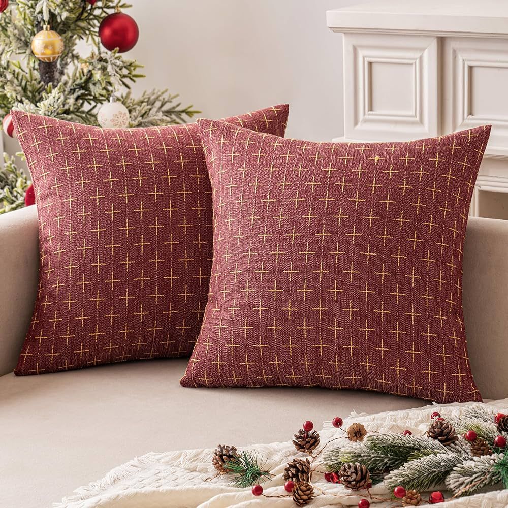MIULEE Pack of 2 Christmas Decorative Burlap Linen Throw Pillow Covers Modern Farmhouse Pillowcas... | Amazon (US)