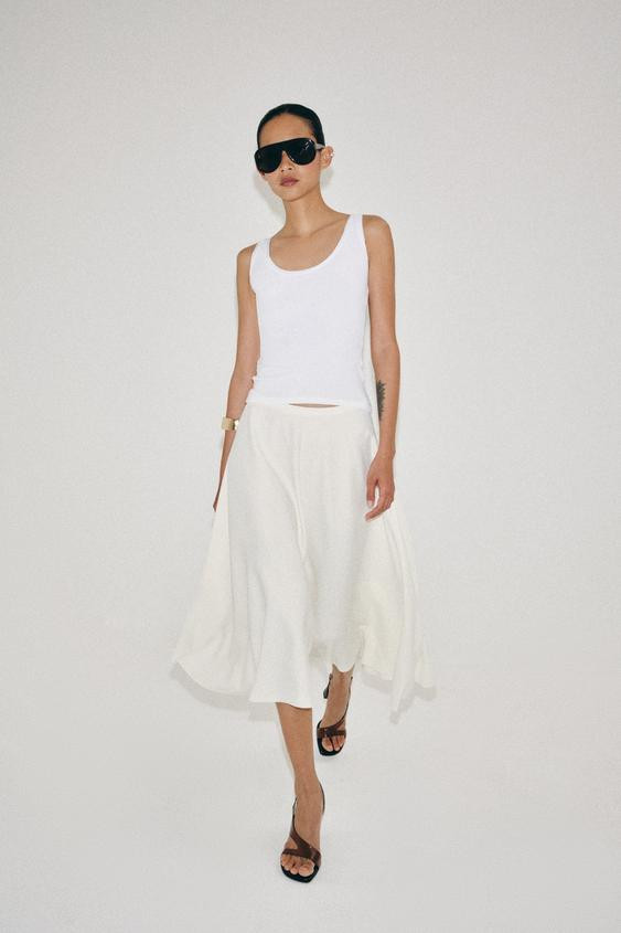 Zara - Zw Collection Layered Midi Skirt - Ecru - Xl - Woman | Zara UK