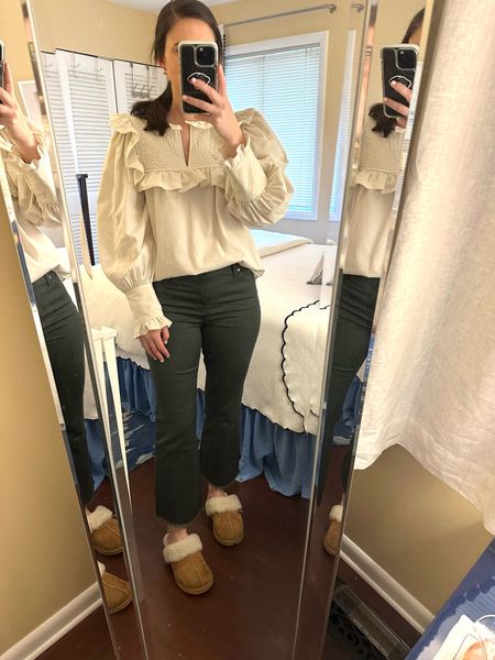 Finally found a worthy alternative to Mother’s cute fifteen crop flare jeans for under $60! I think the coloring looks better in person than how it’s photographing. I ordered mine from Nordstrom’s but found the same pair on Amazon too! I ordered a 27 since I wasn’t sure how much stretch/give they’d have but likely would’ve been fine with my normal size 26. 

#LTKfindsunder100 #LTKHoliday