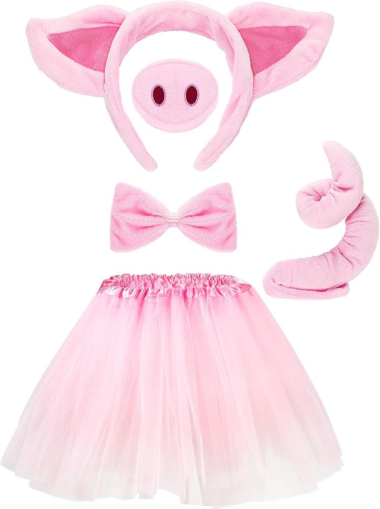WILLBOND Pig Costume Set Pig Ears Nose Tail Bow Tie Tutu Skirt Animal Fancy Costume Kit Accessori... | Amazon (US)