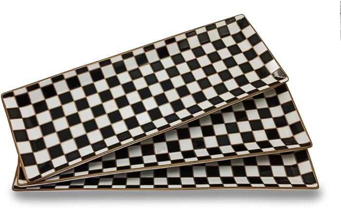 Porlien 14-inch Checker Black and White Rectangle Serving Platters Set of 3 for Party, Wedding an... | Amazon (US)