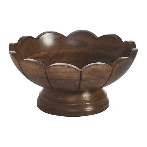 CNEIESD Decorative Bowl, 9 Inch Brown Mango Wood Scallop Edge Pedestal Bowl for Centerpiece or Catchall, Farmhouse Style for Table Entryway Shelf | Amazon (US)