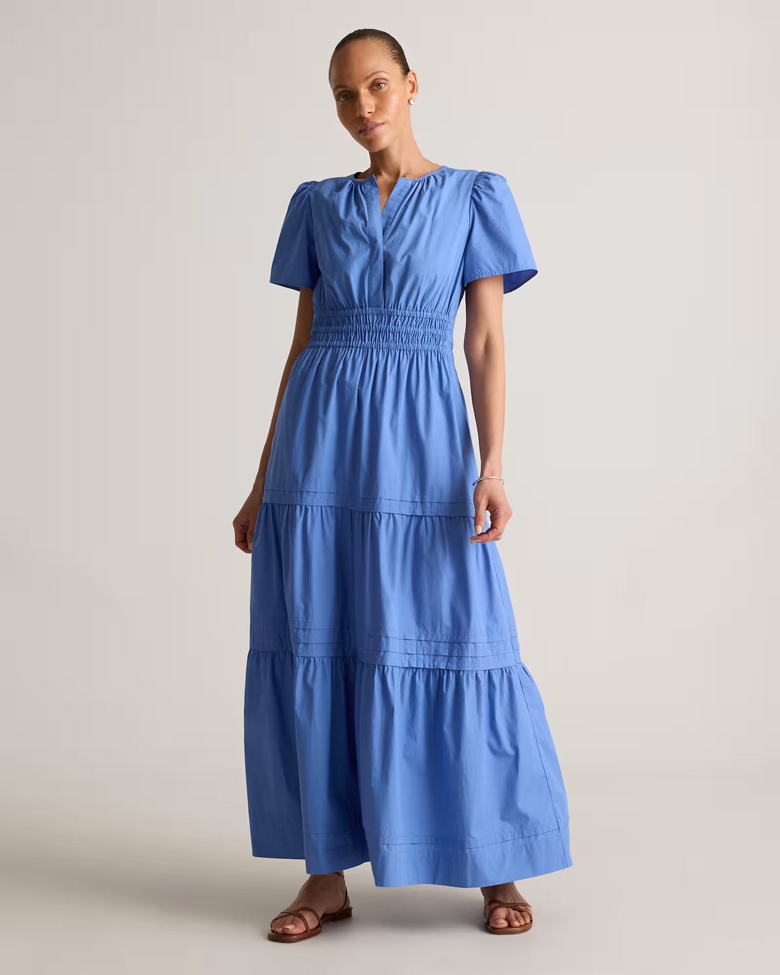 100% Organic Cotton Poplin Tiered Maxi Dress in True Blue | Quince