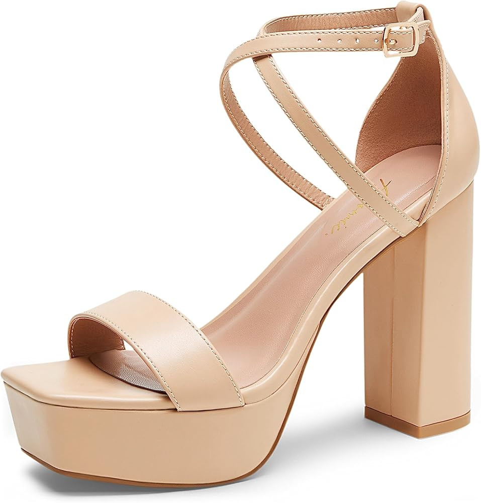 Arromic Women's Platform Heels High Chunky Sandals 4.5 Inches Square Open Toe Heeled Sandals Pink... | Amazon (US)