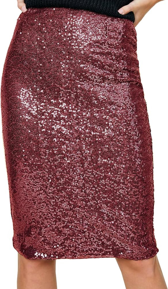 Anna-Kaci Women's High Waist Sparkly Sequins Midi Skirt Pencil Cocktail Party Skirt | Amazon (US)