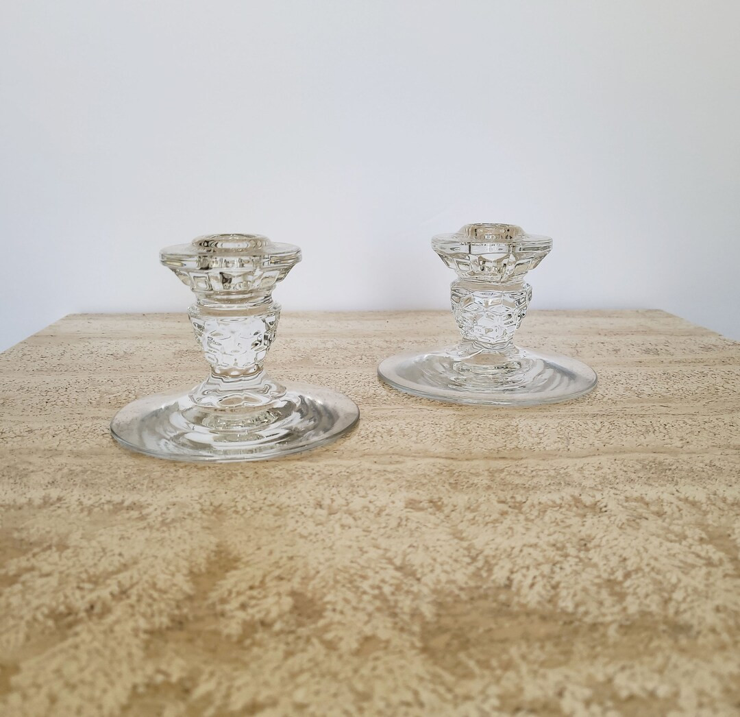 Vintage Pair of Fostoria Candlestick Holders, Short Taper Candle Holders, Set of 2 Candle Holders... | Etsy (US)