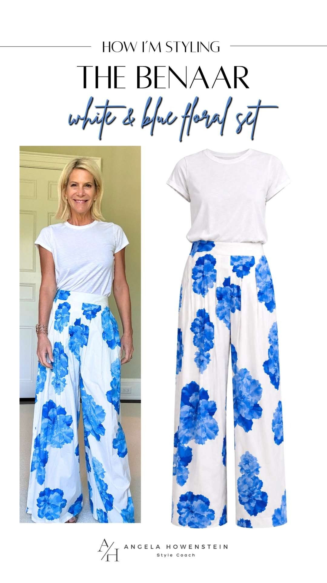 How to Style Blue Floral Wide-Leg Pants with a White T-Shirt. 

 #LTKootd #LTKSeasonal #LTKSaleAlert