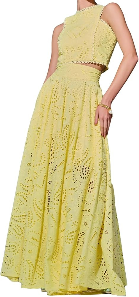 Women's 2 PCS Lace Holes Tank Tops Bodycon Skirts Sexy Nightclub Party Dress Outfits Set | Amazon (US)