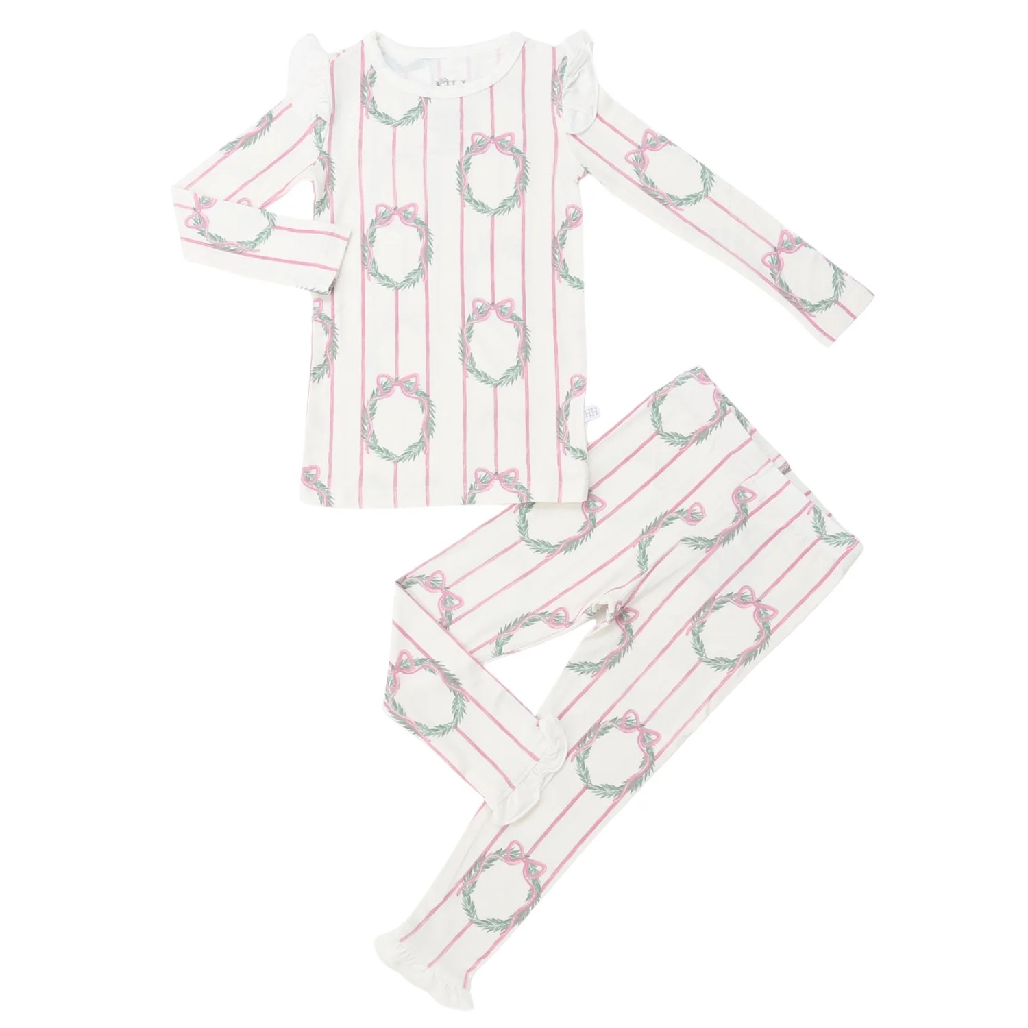Girls Sugarplum Wreath Ruffle Loungewear Set | Hamner Hill