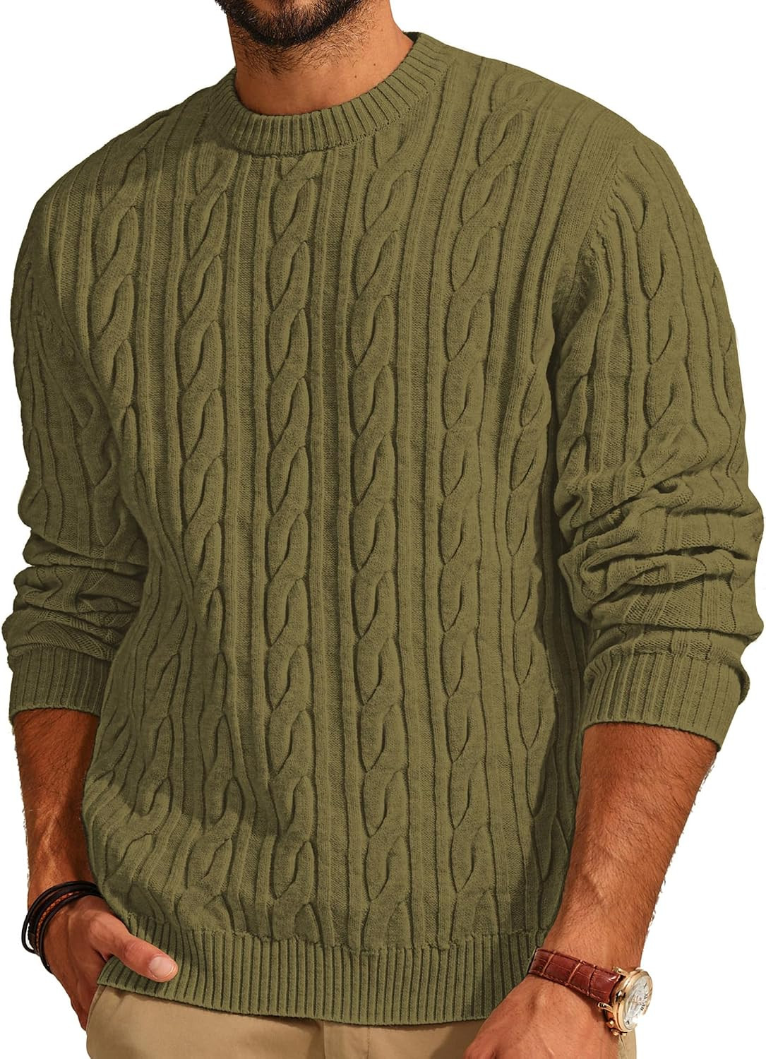 PJ PAUL JONES Mens Sweater Crewneck Cable Knit Pullover | Amazon (US)