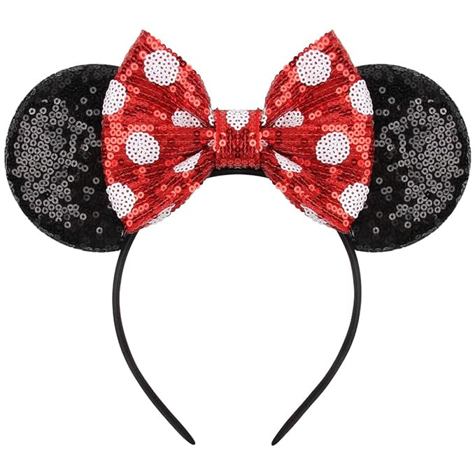 Lanmerry Women Sequin Mouse Ear Red Dot Sparkle Bow hair hairband for girls (red-dot) | Amazon (US)