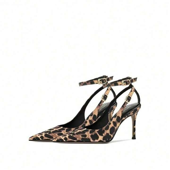 Sexy High Heels Mit Leopardenmuster Für Damen 2025 Neuer Sommer Spitzer Flacher Mund Modische Ein-Wort-Schnalle Schöne Königliche Schwestersandalen Damen Lackleder Slingback High Heels Knöchelriemen Spitze Stilettos Sexy High Heels | SHEIN
