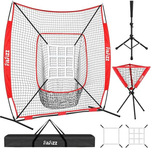 FITFIZZ 7x7 Ft Baseball Net, Baseball & Softball Practice Net for Batting and Pitching, Baseball Training Equipment with Ball Caddy, Batting Tee Suitable for Personnel of All Skill Levels | Amazon (US)