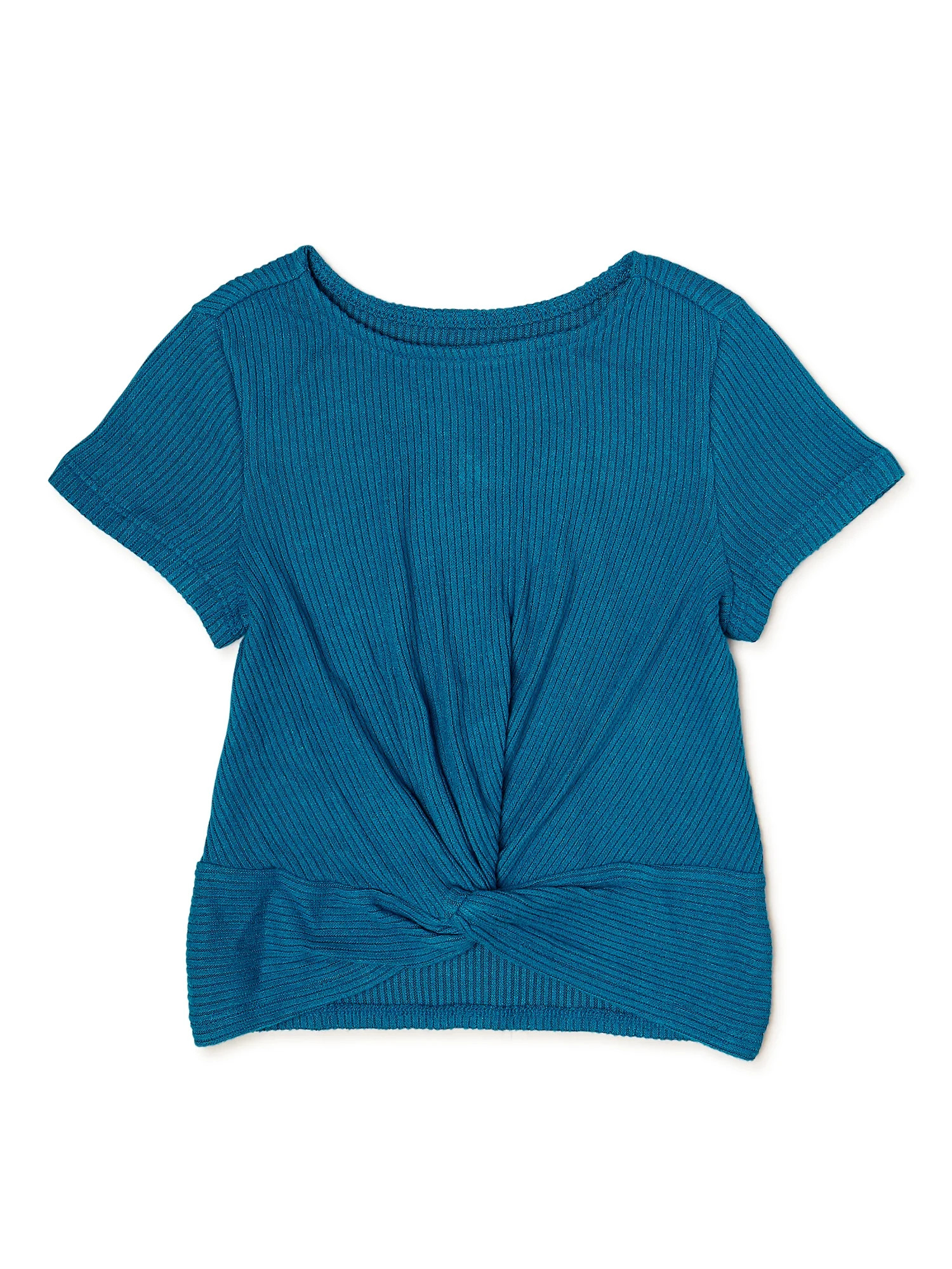 Wonder Nation Girls Hacci Rib Twist-Front T-Shirt, Sizes 4-18 & Plus | Walmart (US)