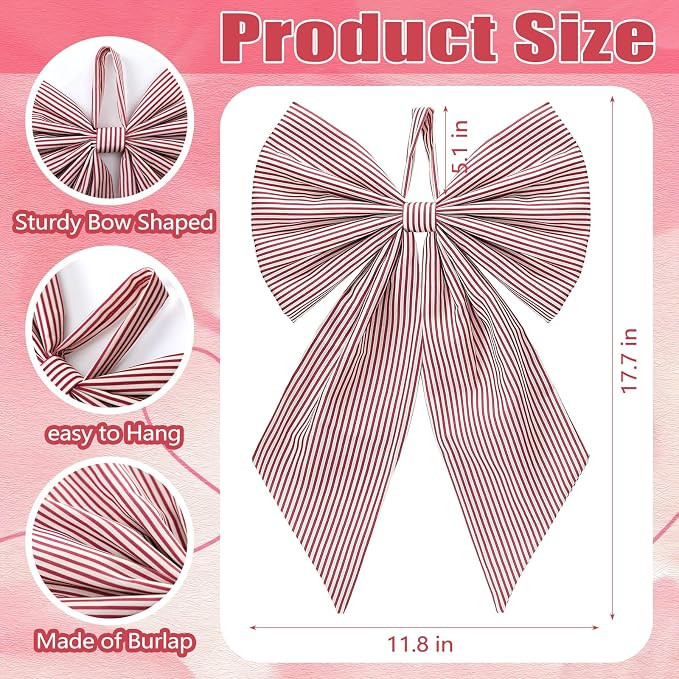 Suncalla Red White Stripe 2 Pcs Wreath Bows 19.6'' x 11.8'' Wreath Sash for Front Door Christmas ... | Amazon (US)