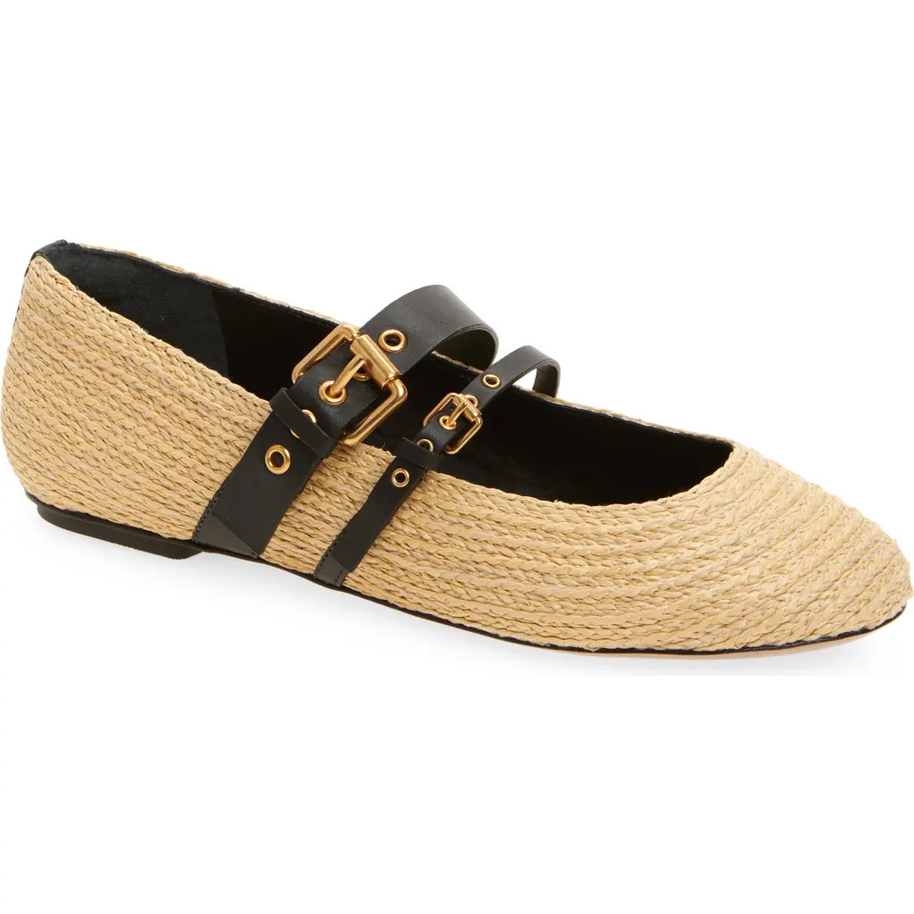 FARM Rio Raffia Ballet Flat in Black And Natural at Nordstrom, Size 7 | Nordstrom
