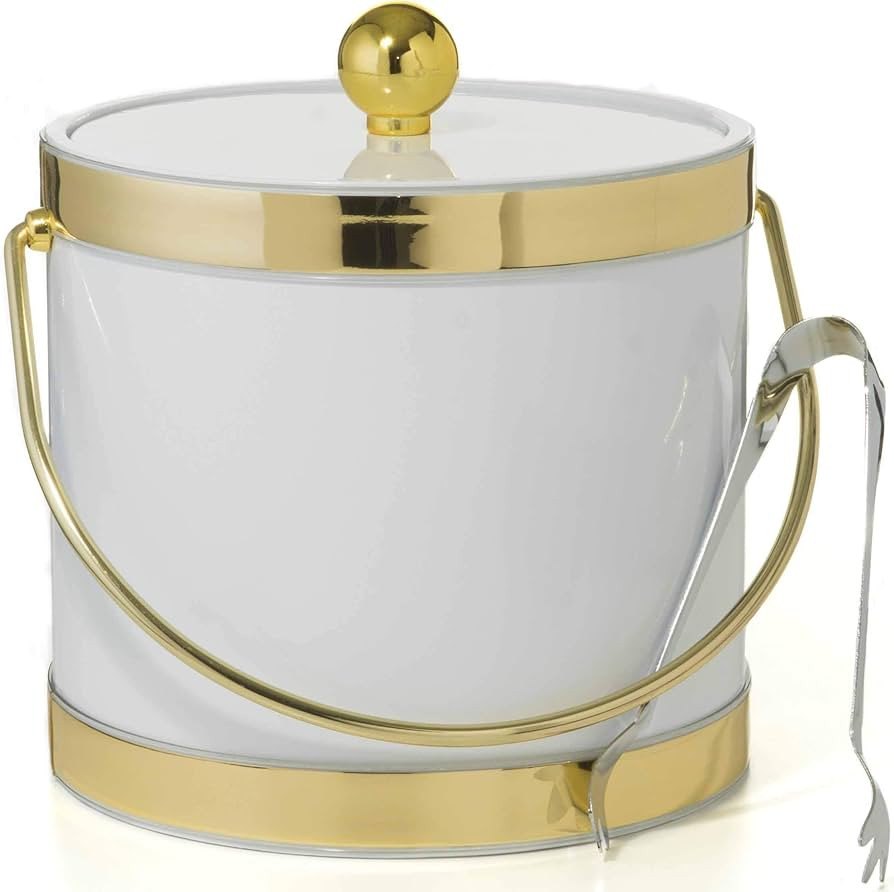 Hand Made In USA White With Dual Gold Bands Double Walled 3-Quart Insulated Ice Bucket With Ice T... | Amazon (US)