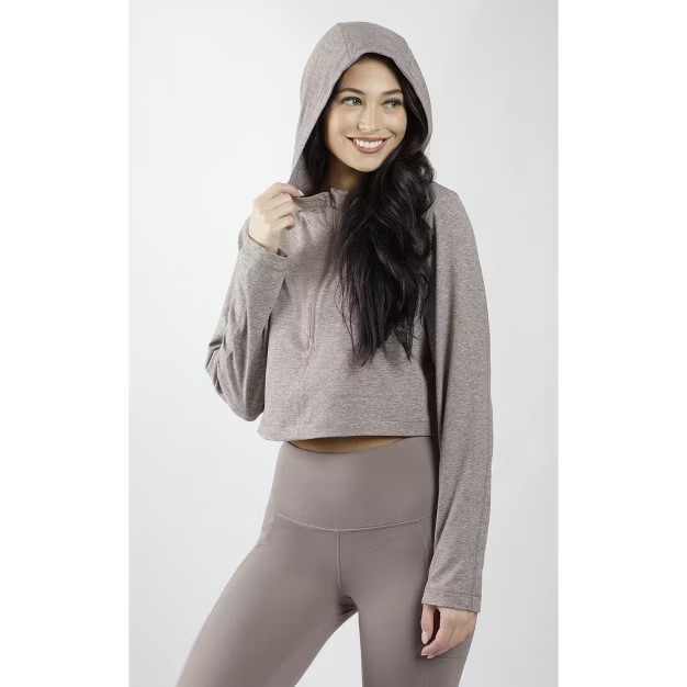 90 Degree By Reflex - Women's Two Tone Half Zip Long Sleeve Hoodie Crop Top | Target