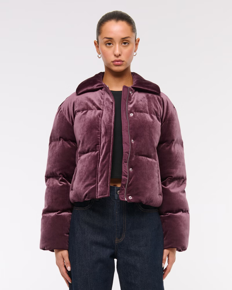 Cropped Velvet Puffer Coat | Abercrombie & Fitch (US)
