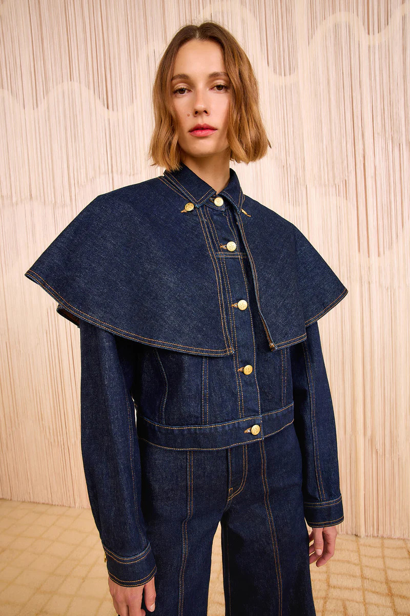 The Agata Denim Cape Jacket - Tigris | Ulla Johnson