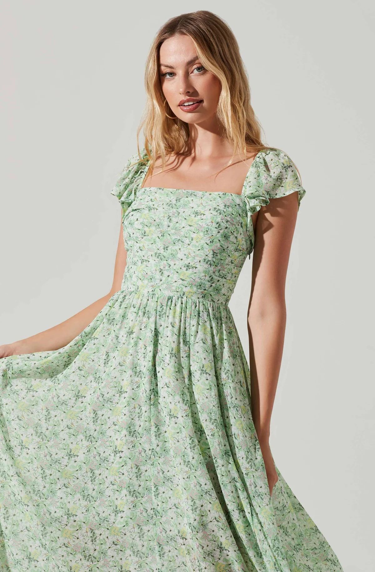 Luisa Floral Flutter Sleeve Midi Dress | ASTR The Label (US)