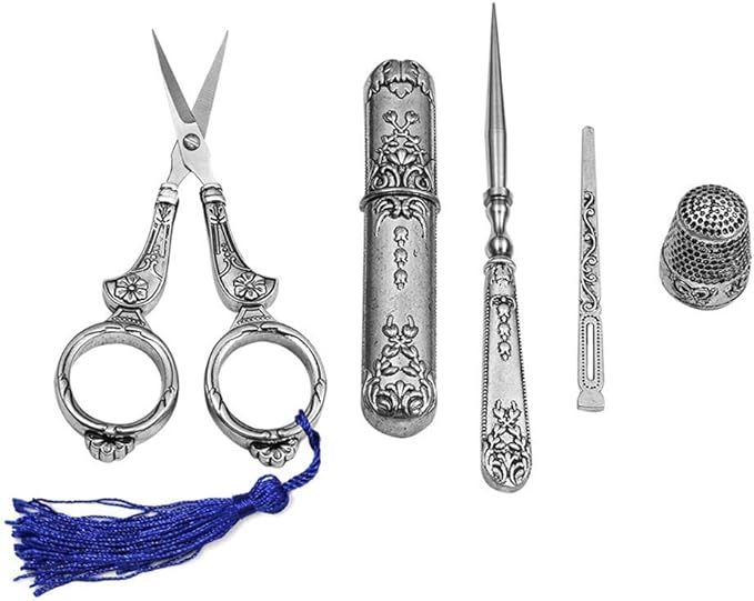 Embroidery Scissors, Complete Vintage Sewing Tools, with Sewing Needle Box, Awl, Sewing Thimble, ... | Amazon (US)