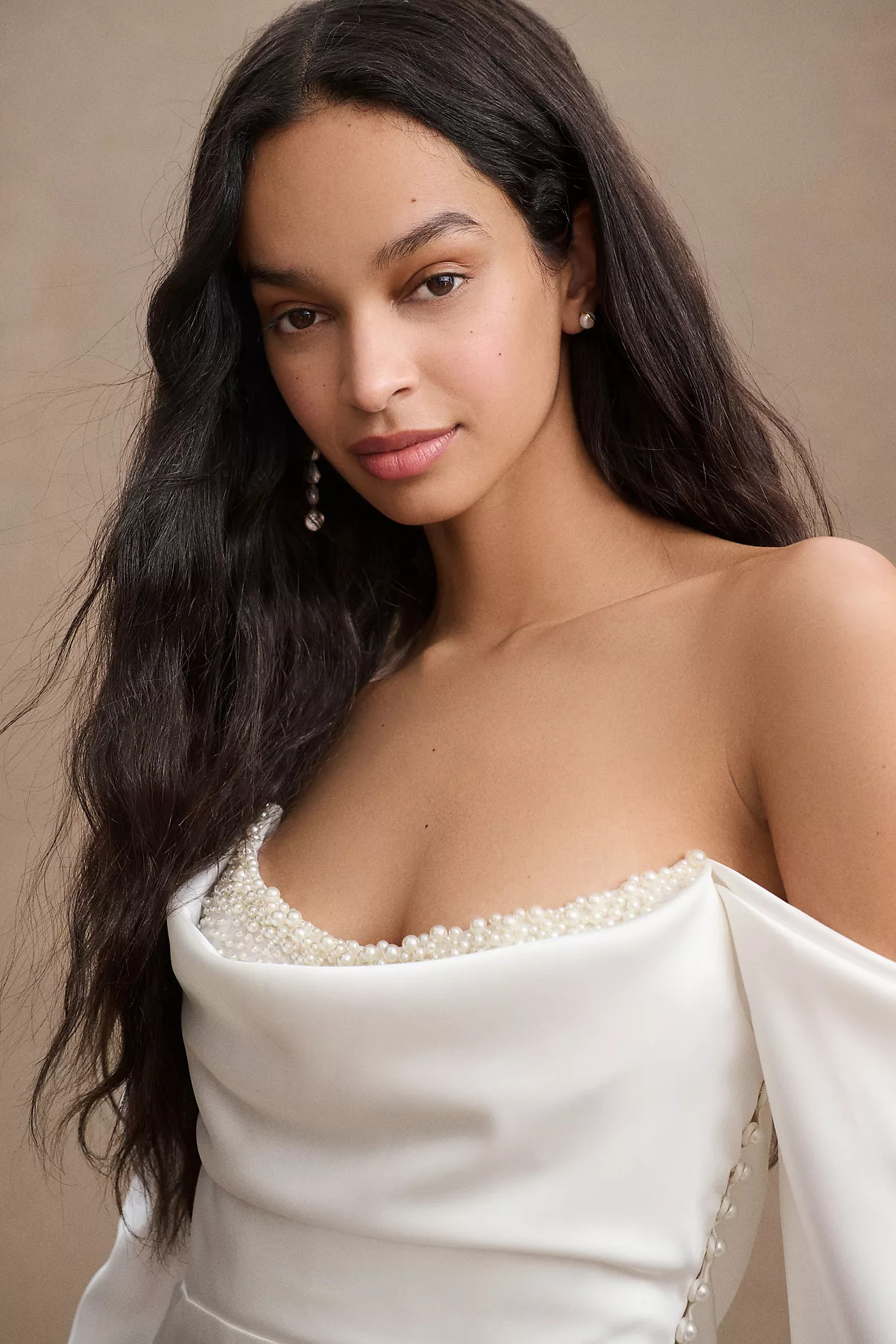 Watters Garance Off-Shoulder Satin Sheath Wedding Gown | Anthropologie (US)