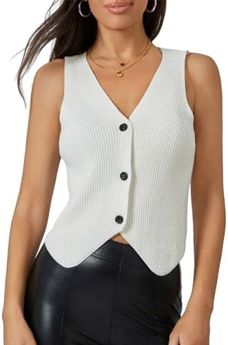 Women Knit Vest Top Y2k V Neck Sleeveless Button Up Crochet Going Out Tops Fashion Streetwear | Amazon (US)