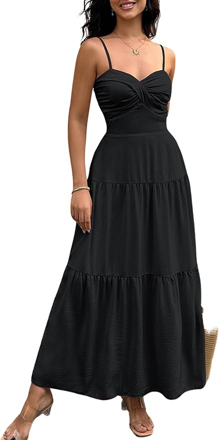 ECOWISH Women's Summer Strapless Maxi Dress 2026 Off Shoulder Hollow Out Smocked A Line Tube Tier... | Amazon (US)