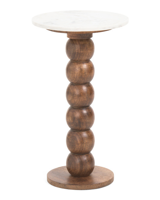 14x24in Marble Top Knobby Wooden Base Accent Table | TJ Maxx