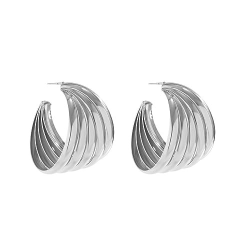 Gold Chunky Statement Earring for Prom Party,Oversized Exaggerated Dangle Earrings for Formal Evening Dress,Metal Thick Hoop Earrings for Women (Silver) | Amazon (US)