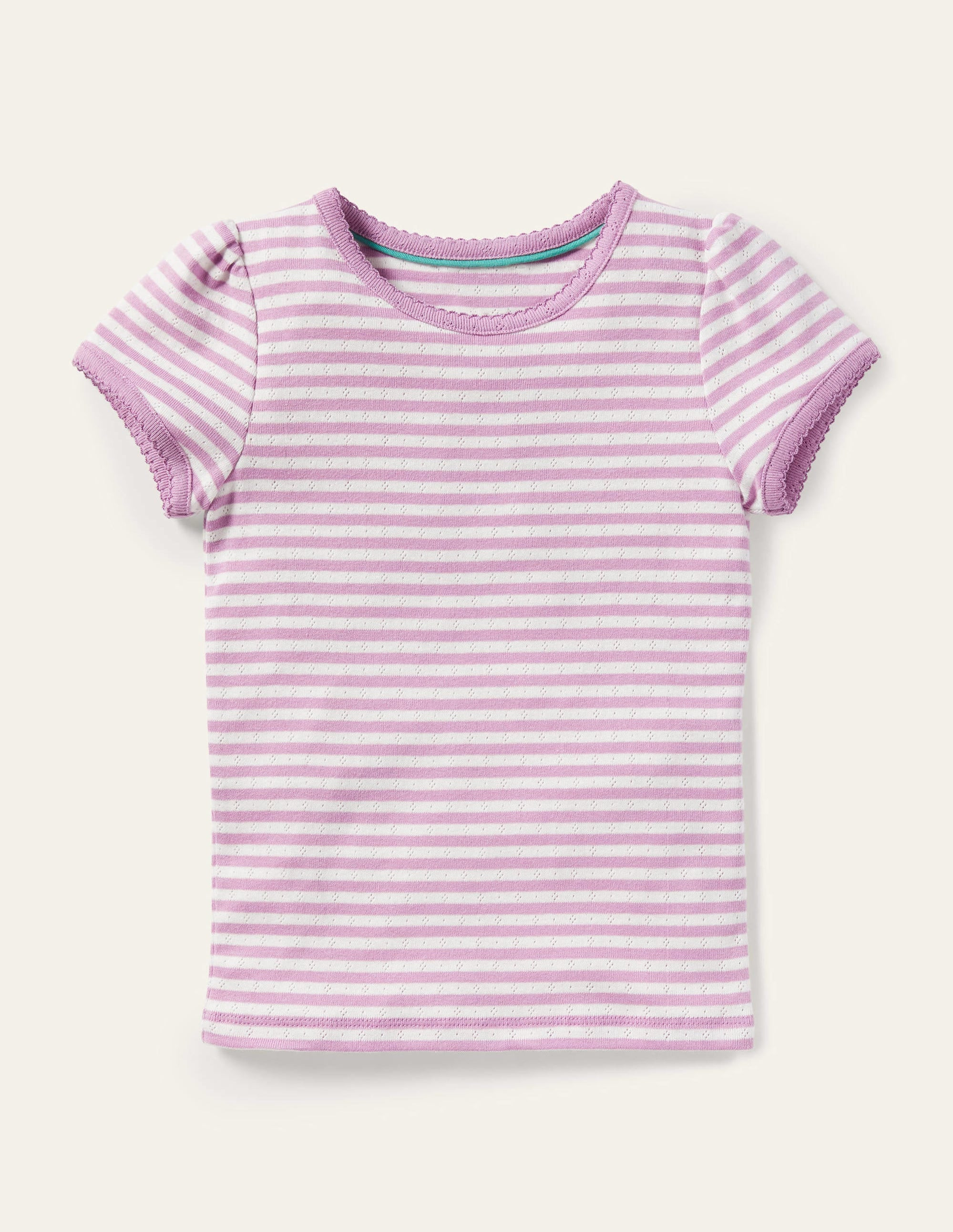 Short Sleeve Pointelle Top-Lilac Purple/Soft Ivory | Boden (US)