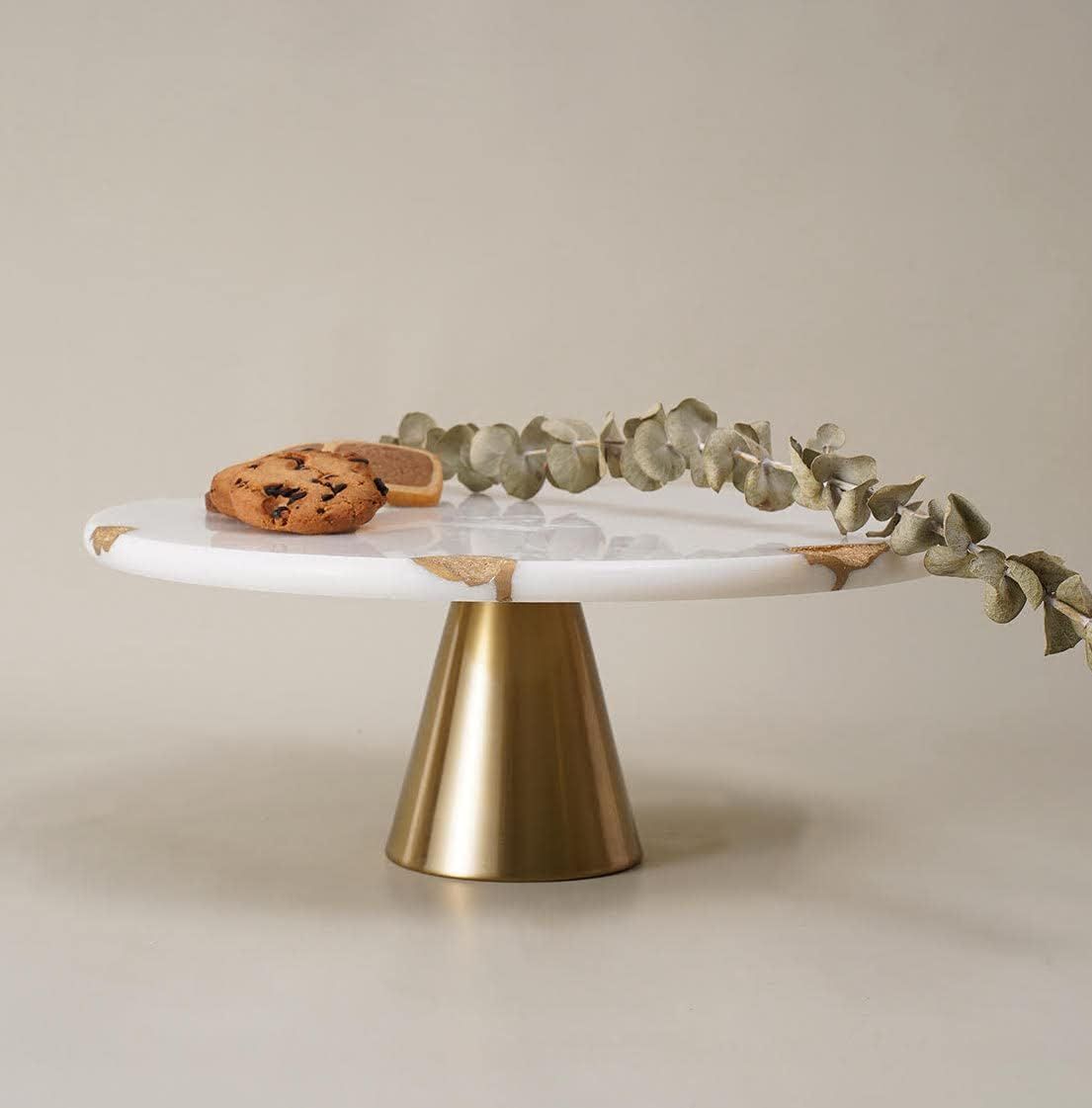 Cake Stand - 12" Round White Marble with Gold Accent Dessert and Cupcake Serving Display - Perfec... | Amazon (US)