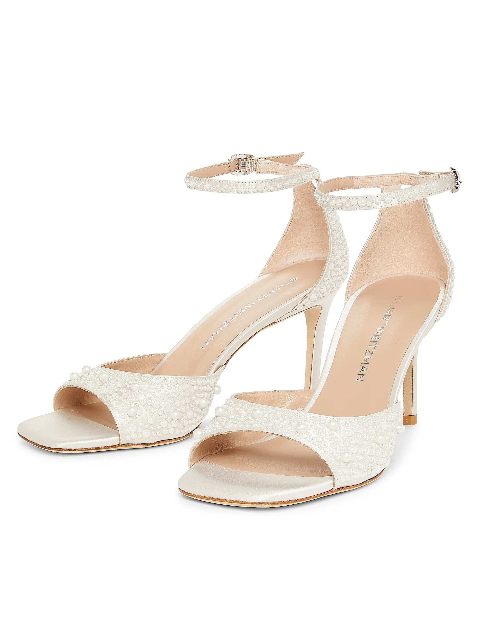 Bliss 75MM Imitation-Pearl-Embellished Satin Sandals | Saks Fifth Avenue