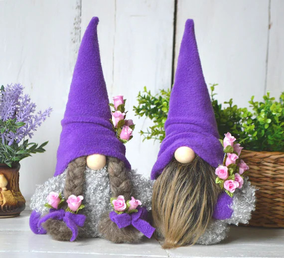 Flower Gnomes in Purple Hats With Roses Seasonal Gnome Home | Etsy | Etsy (US)
