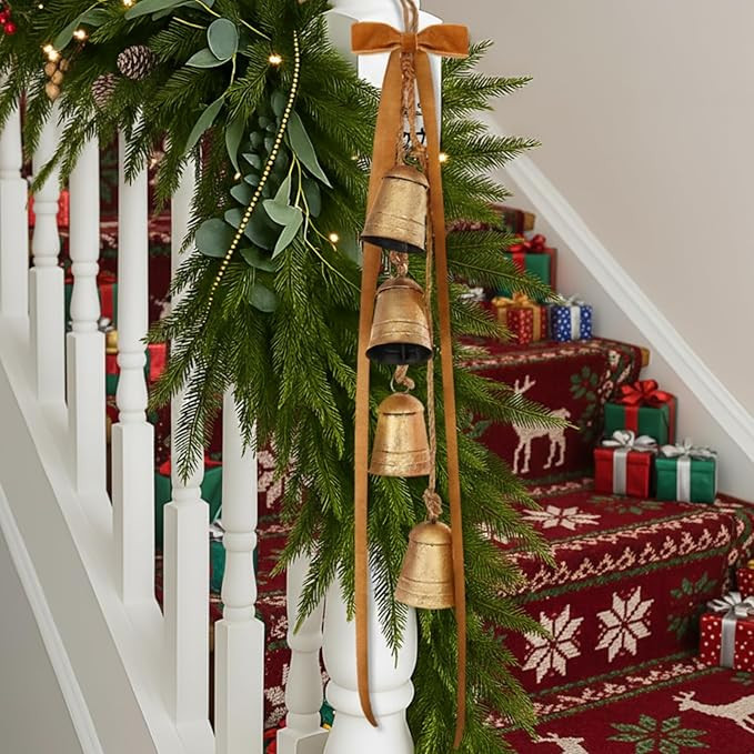 Civaner Giant Christmas Vintage Bells with 30" Velvet Bow Jumbo Xmas Tree Ornament Set of 4" x 3"... | Amazon (US)