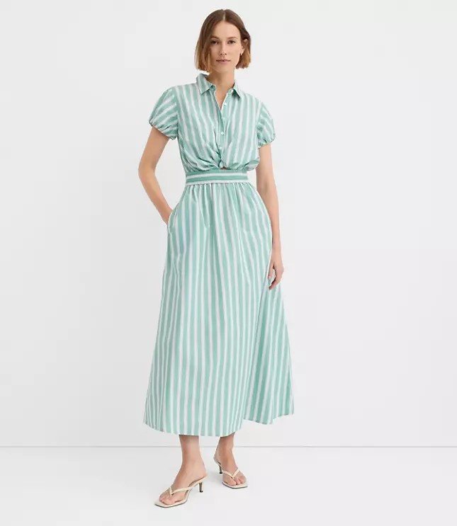 Striped Poplin Twist Midi Pocket Shirtdress | LOFT