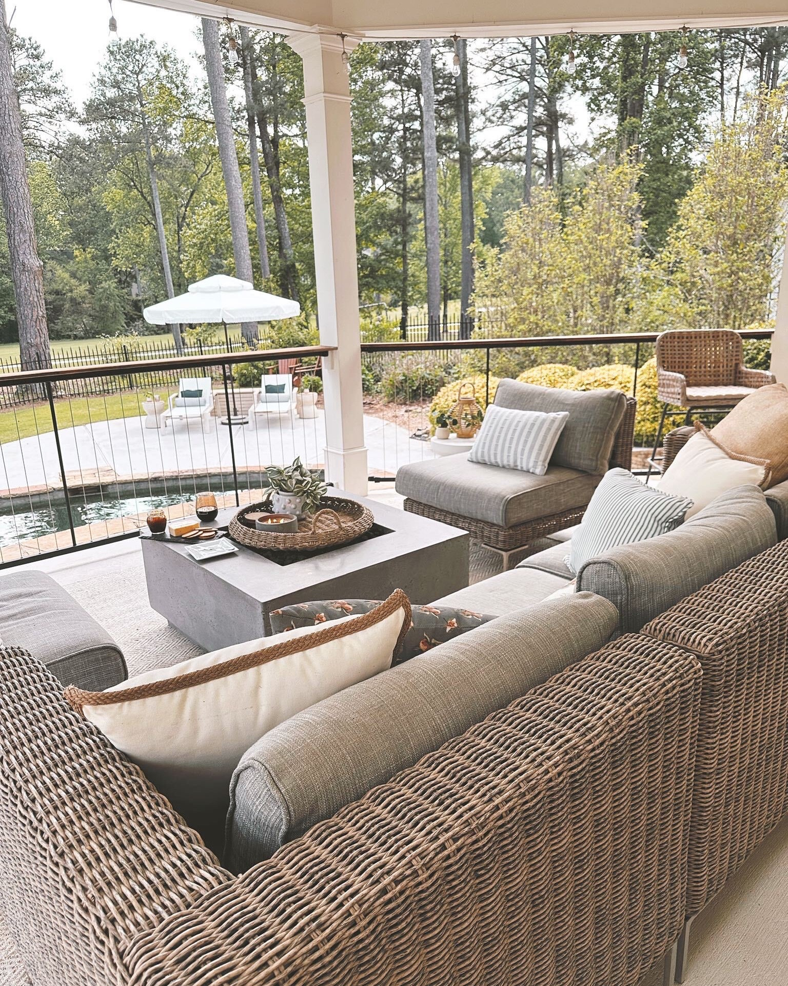 Outdoor Patio and pool sitting area and fire pit table 🔥 for summer entertaining with lounge chairs and umbrellas // outdoor sofa, outdoor rug, patio, porch ☀️ Walmart look alike patio sofa set


#LTKfamily #LTKhome #LTKSeasonal