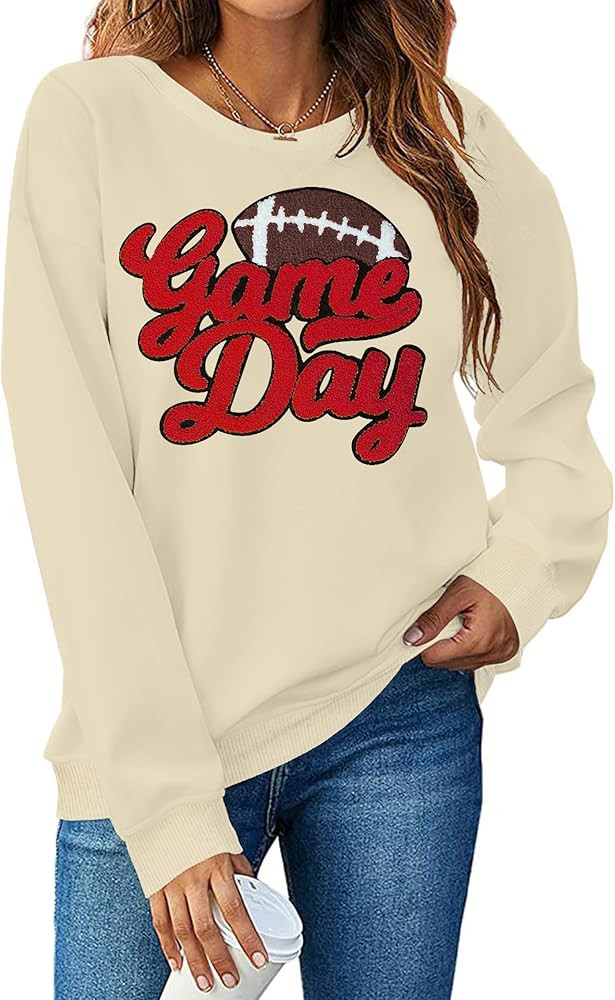 Football Game Day Sweatshirt for Women Game Day Chenille Patch Shirts Football Graphic Long Sleev... | Amazon (US)