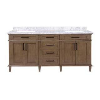 Sonoma 72 in. W x 22 in. D x 34 in H Bath Vanity in Almond Latte with White Carrara Marble Top | The Home Depot