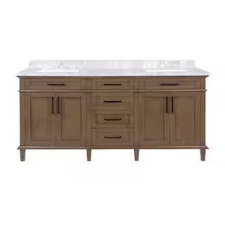 Home Decorators Collection Sonoma 72 in. W x 22 in. D x 34 in H Bath Vanity in Almond Latte with ... | The Home Depot