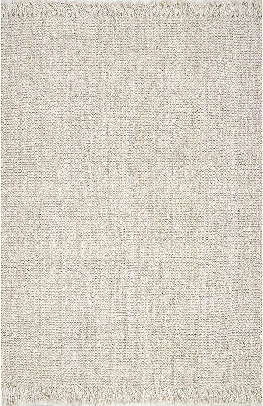 nuLOOM Hand Woven Chunky Natural Jute Farmhouse Area Rug, 7' 6" x 10' 6", Off-white | Amazon (US)