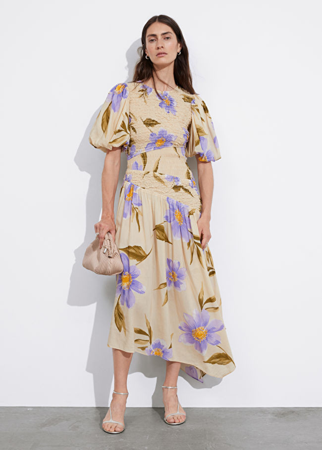 Smocked Asymmetric Midi Dress | & Other Stories US