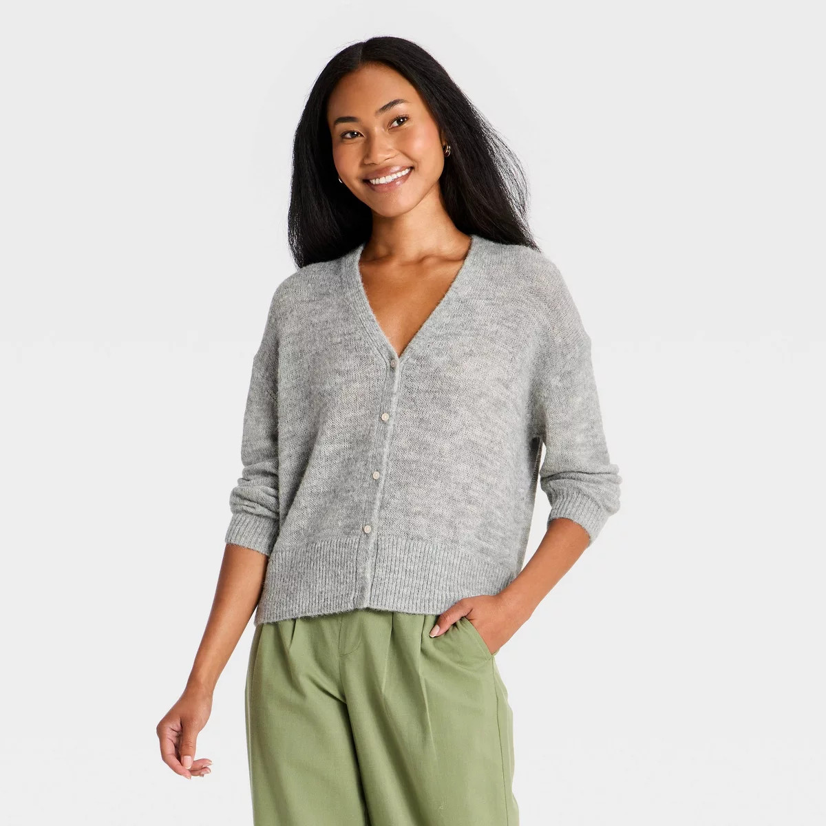 Women's Moair Button-Up Cardigan Sweater - A New Day\u2122 Heather Gray S | Target