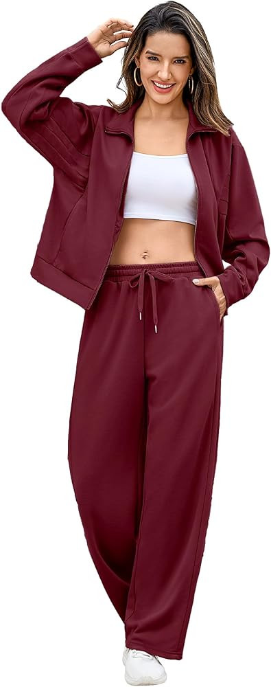 Totatuit Womens 2 pieces Sweatsuit Sets Zip Up Sweatshirts and Sweatpants Tracksuit Lounge Set Tr... | Amazon (US)